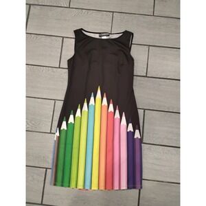 The Pyramid Collection Womens Black Sleeveless Pencil Print Dress Size S